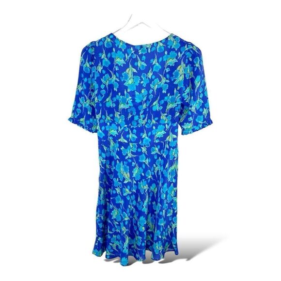 RIXO  Lilita Cobalt Blue Floral‎ Print Silk Mini Dress short Sleeve Sz 6 - Picture 3 of 13